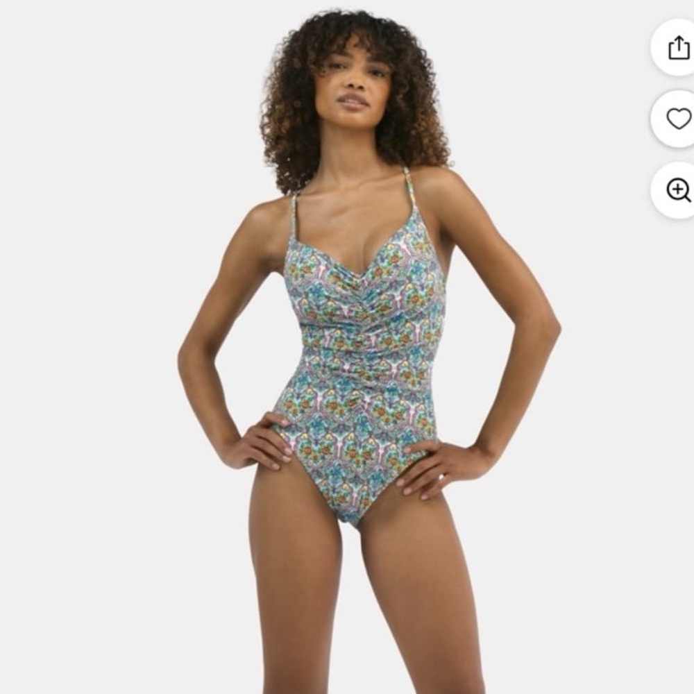 Jessica Simpson Floral Print One-Piece Swimsuit in Teal Multi